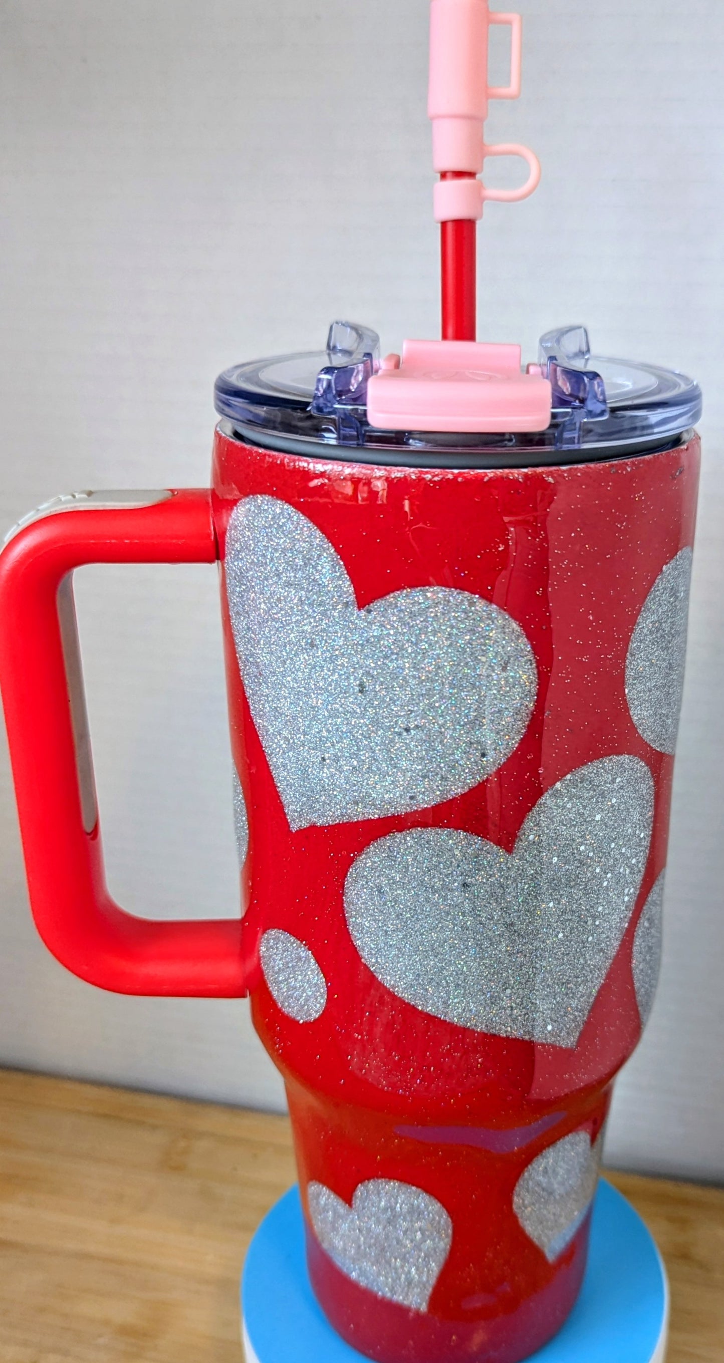 Stainless Steel Tumbler 40oz - Valentine's Day Glitter Hearts