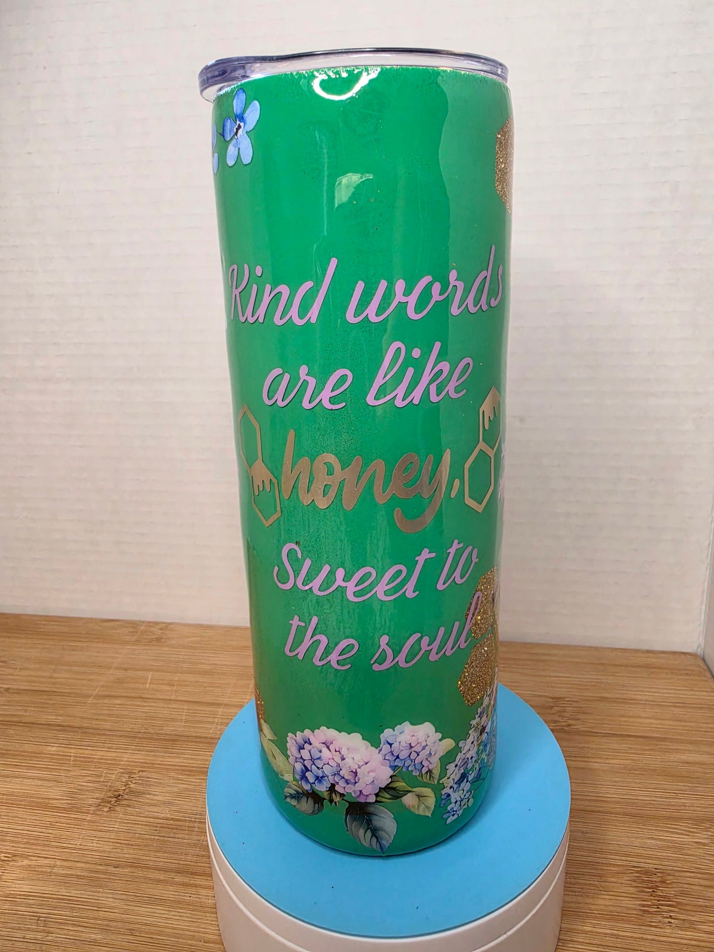 Stainless Steel Tumbler 20oz - Honeycomb Peekaboo Glitter Kind Words Are Like Honey