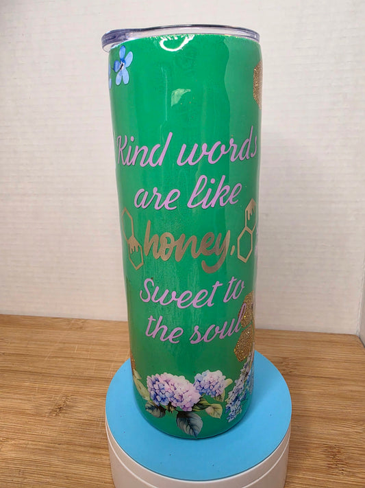 Stainless Steel Tumbler 20oz - Honeycomb Peekaboo Glitter Kind Words Are Like Honey