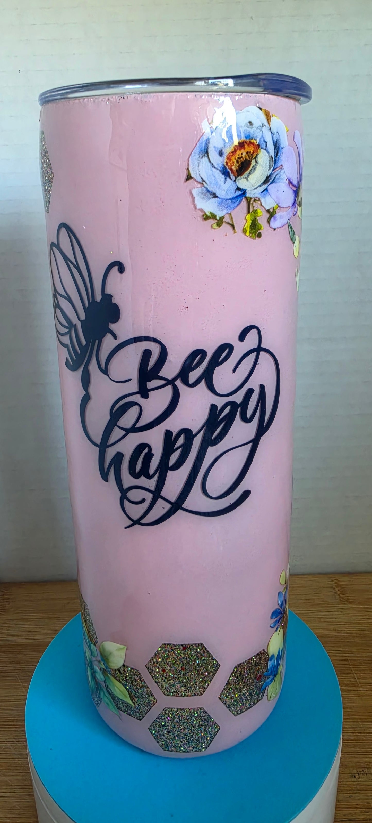 Stainless Steel Tumbler 20oz  - Glitter Honeycomb Peekaboo Bee Happy