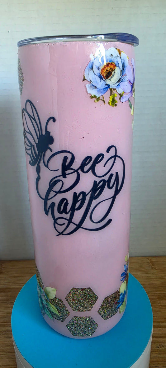 Stainless Steel Tumbler 20oz  - Glitter Honeycomb Peekaboo Bee Happy