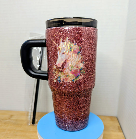 Stainless Steel Tumbler 14oz Glitter Unicorn