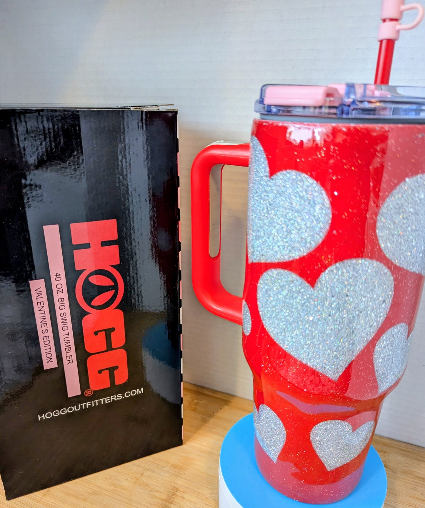 Stainless Steel Tumbler 40oz - Valentine's Day Glitter Hearts