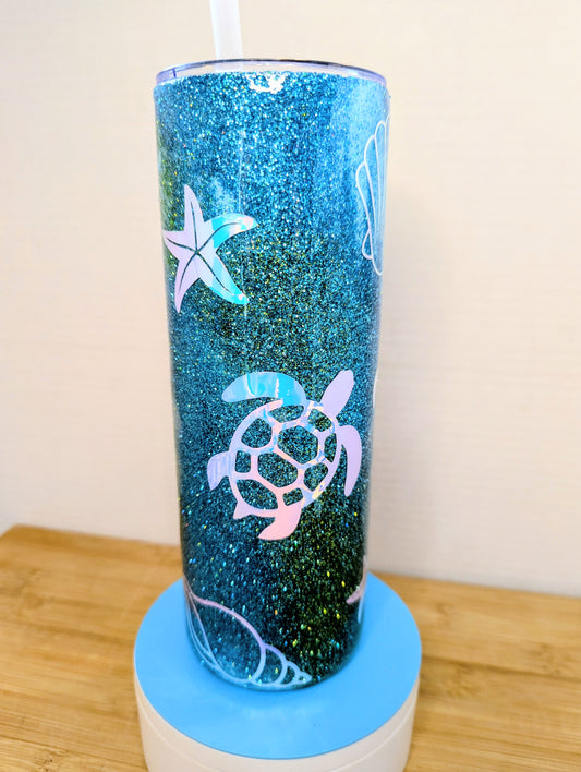 Stainless Steel Tumbler 20oz - Glitter & Sea Turtles