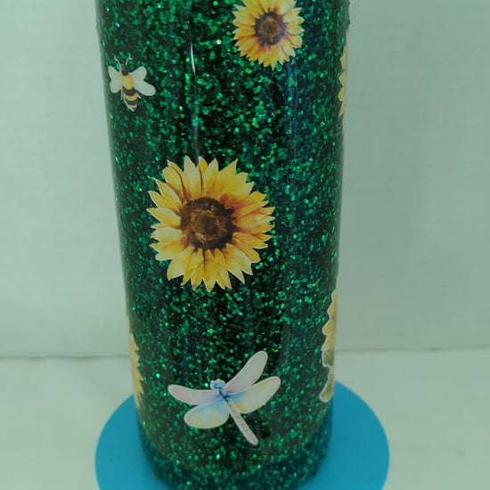 Green Glitter and Sunflowers