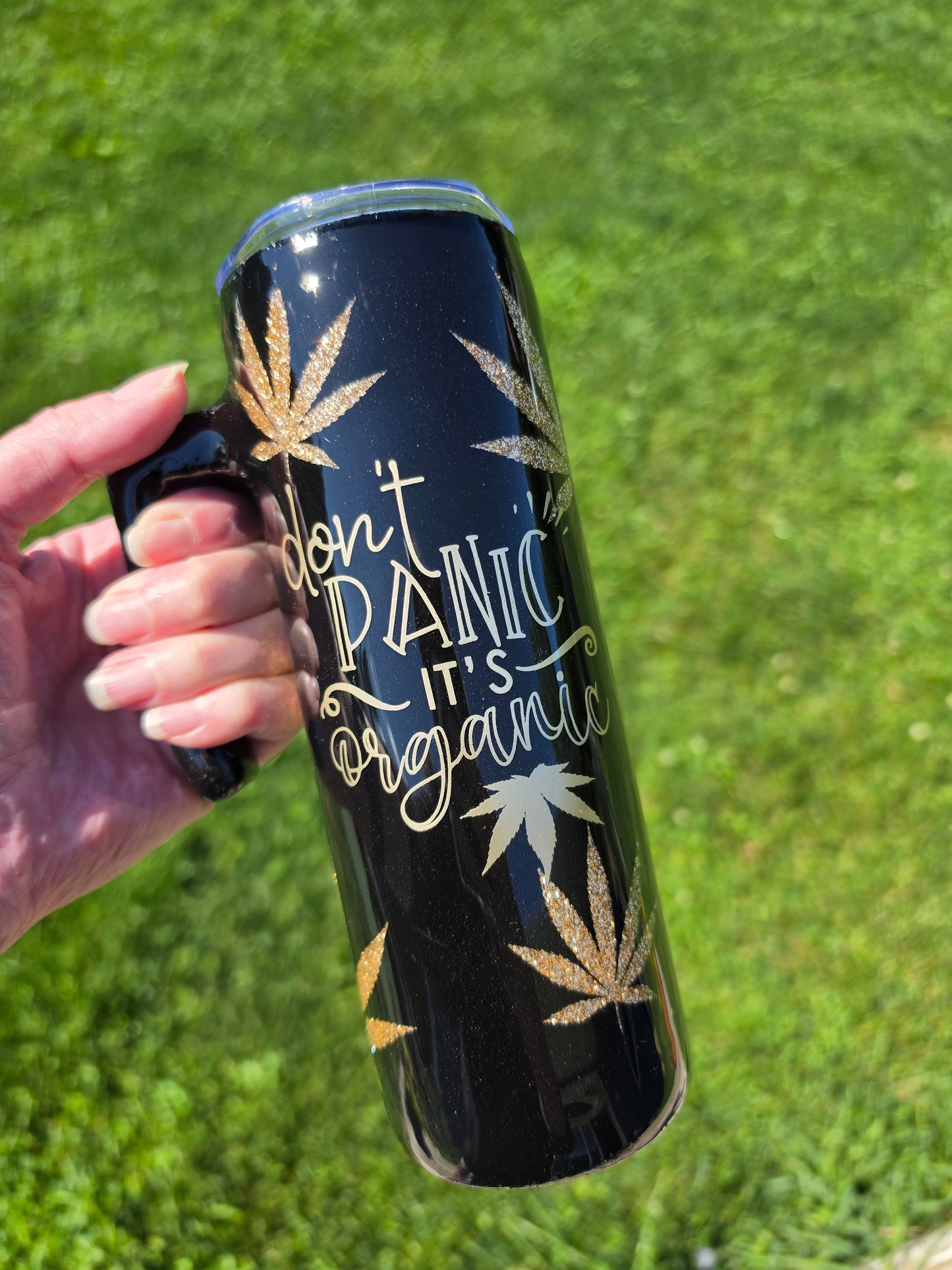 Stainless Steel Tumbler 20oz with Handle - 420 Don't Panic It's Organic
